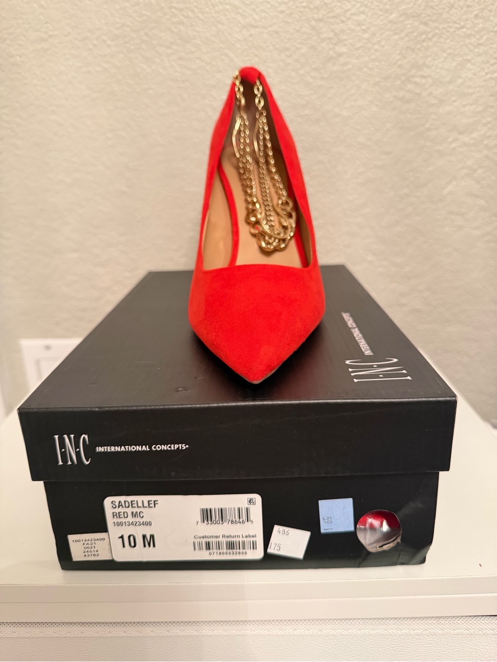 INC Women’s Red Sadelle Microsuede Heels 10M
